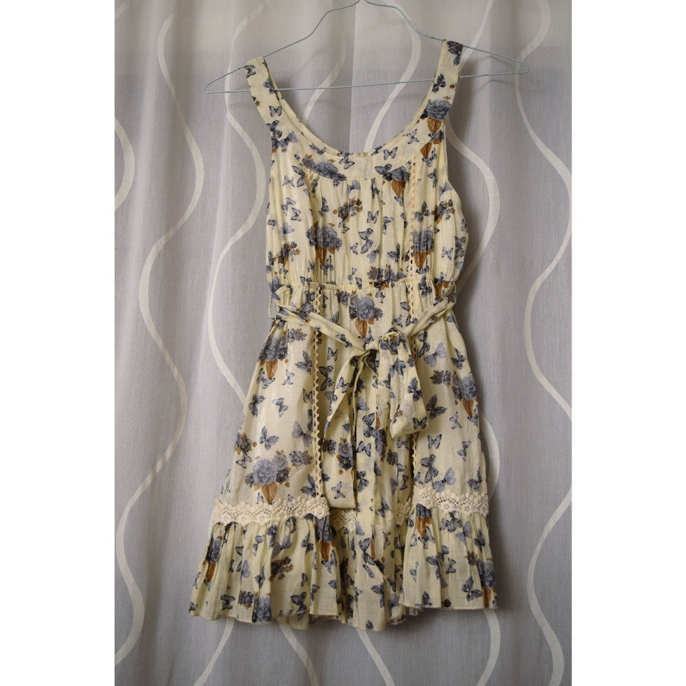 Cream Butterfly Chiffon Lace Tunic Tank Dress | Size M